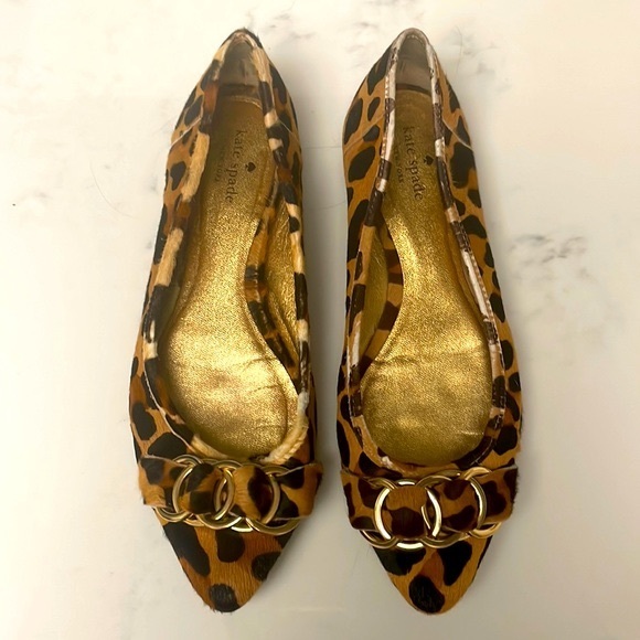KATE SPADE Eryn Leopard Chain Link Pointed Flats - Picture 1 of 11
